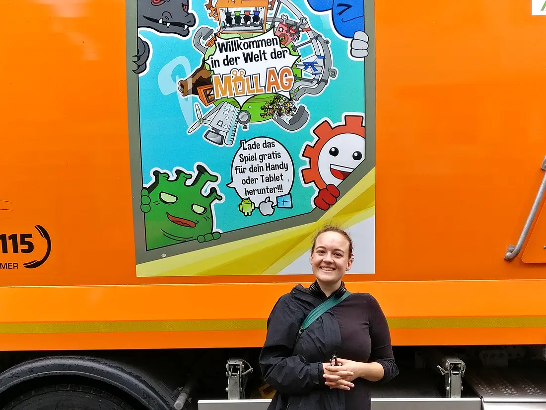 Trash Monsters motif on a waste collection vehicle